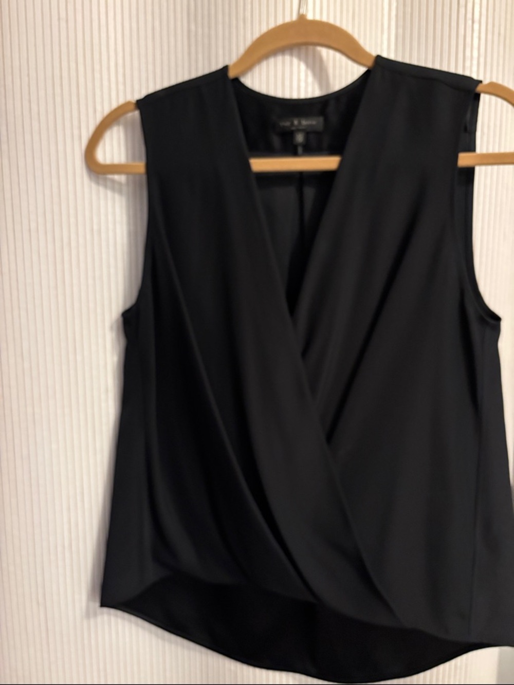 rag & bone Black Draped Faux-Wrap Sleeveless Silk Top
